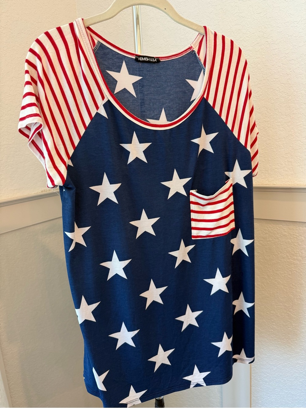 HEIMISH USA Navy Star Tee with Red & White Striped Sleeves